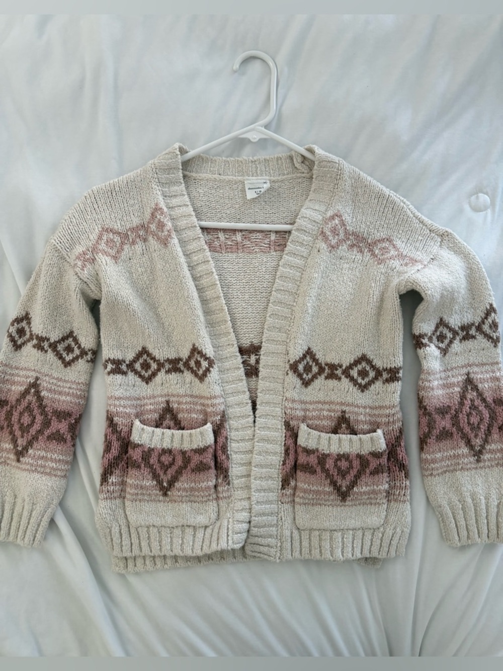 abercrombie kids Cream Cardigan with Pink & Brown Fair Isle Pattern
